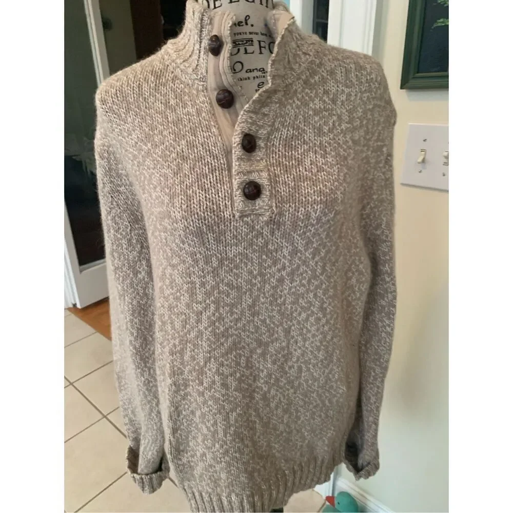 MENS FOSSIL PULLOVER SWEATER angora cotton blend Beige Tan 1/4 button